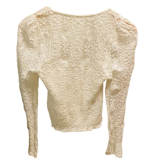 Free People NWOT Smocked Lace Confection Top / Evening Cream - Picture 9 of 14